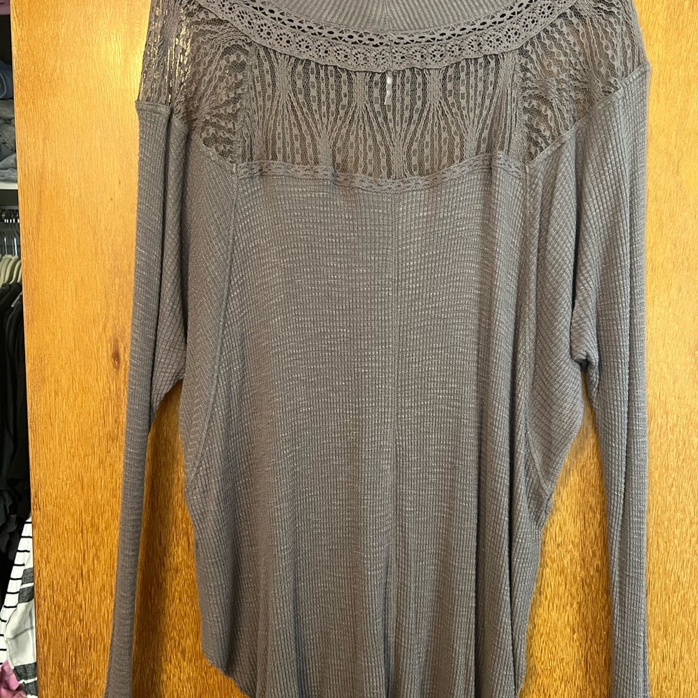 Free People thermal and lace like neck top